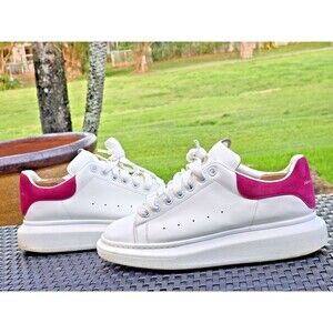 Alexander McQueen Oversized Sneakers White Fuchsia Suede Heel Mens EU 44